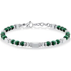 Silver & Green Trendy Beaded Boho Bracelet